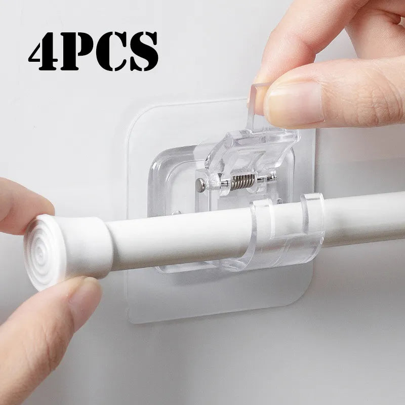 Punch-Free Self-Adhesive Hooks for Curtain Rods - Shower Curtain Rod Hanging Holder & Household Fixed Clip Hook