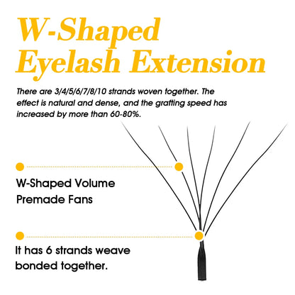MASSCAKU 12 Lines Premium Mink 3D–6D W Shape Pre-Made Lash Extensions – Soft Natural False Eyelash Extension Supplies
