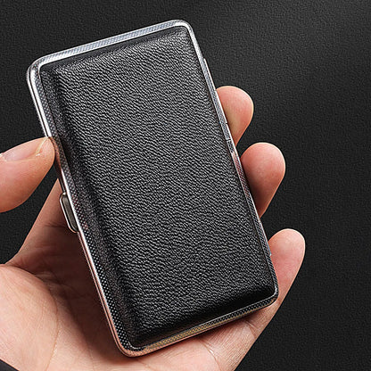 Portable Leather Cigarette Case - 20-Stick Slim Metal Frame Holder for Cigarettes and Cigars