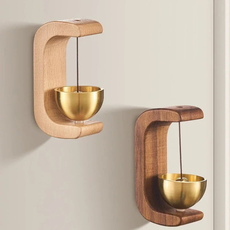 Magnetic Wooden Doorbell - Solid Brass Wind Chimes, Wireless Hanging Doorbell, Japanese Style Garden Pendant & Home Decor