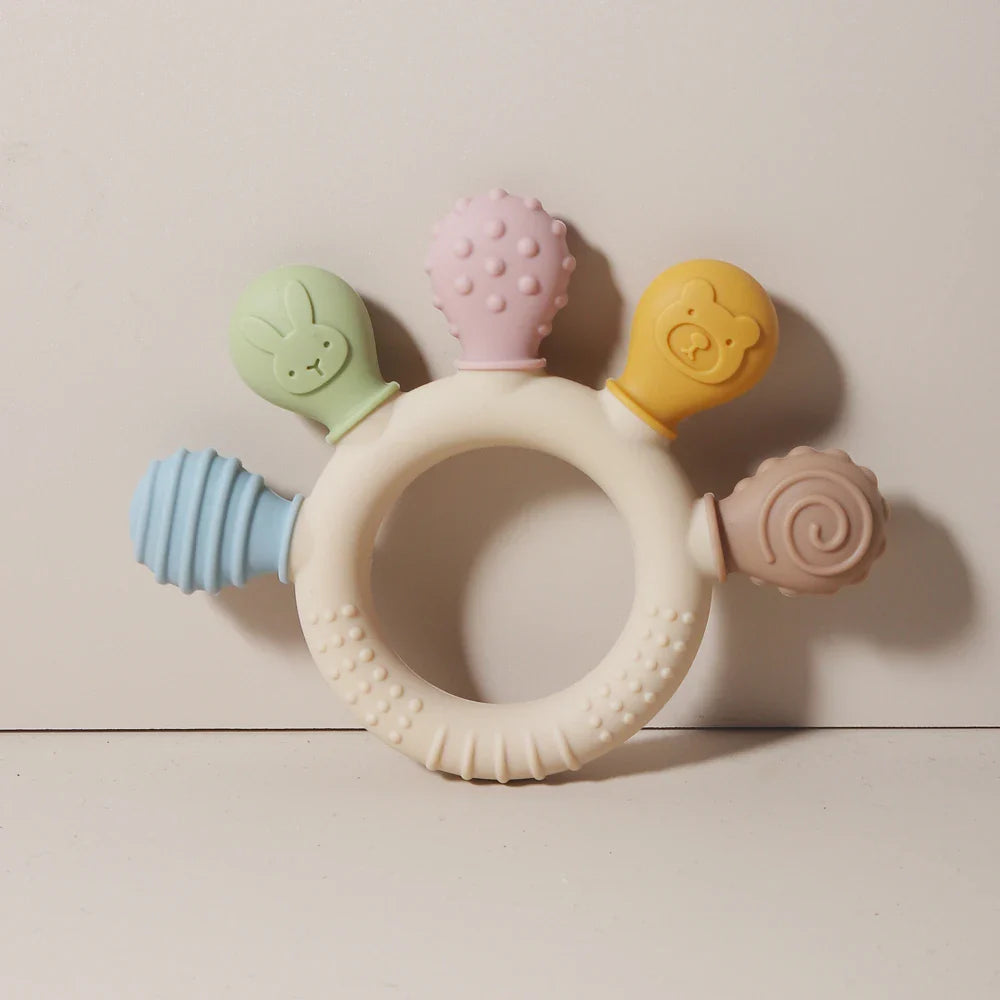 Multicolor Silicone Baby Teething Ring – Handheld Teether Toy for 0-12 Months, Chew Beads Sensory Gum Relief Soother