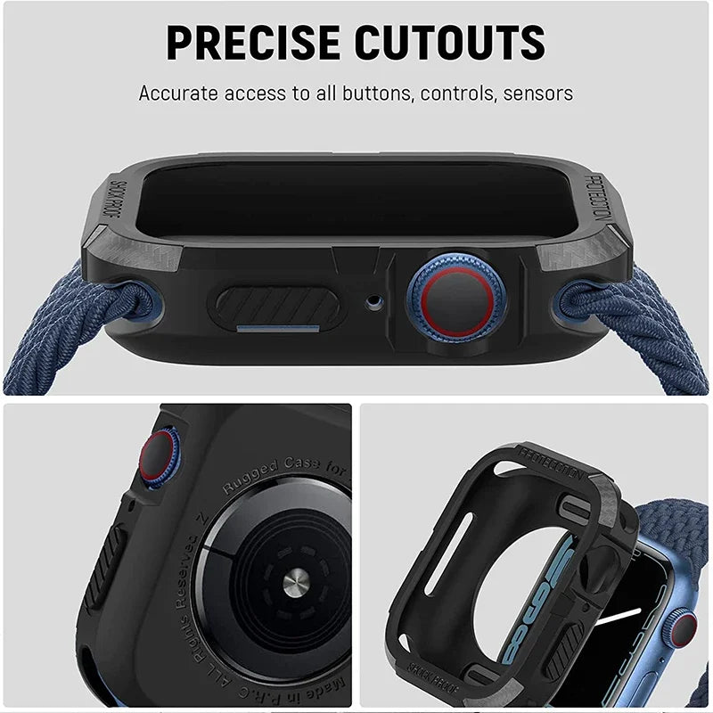 Rugged TPU Protective Case & Screen Protector for Apple Watch Series 5-9 & SE – 38mm-45mm iWatch Cover