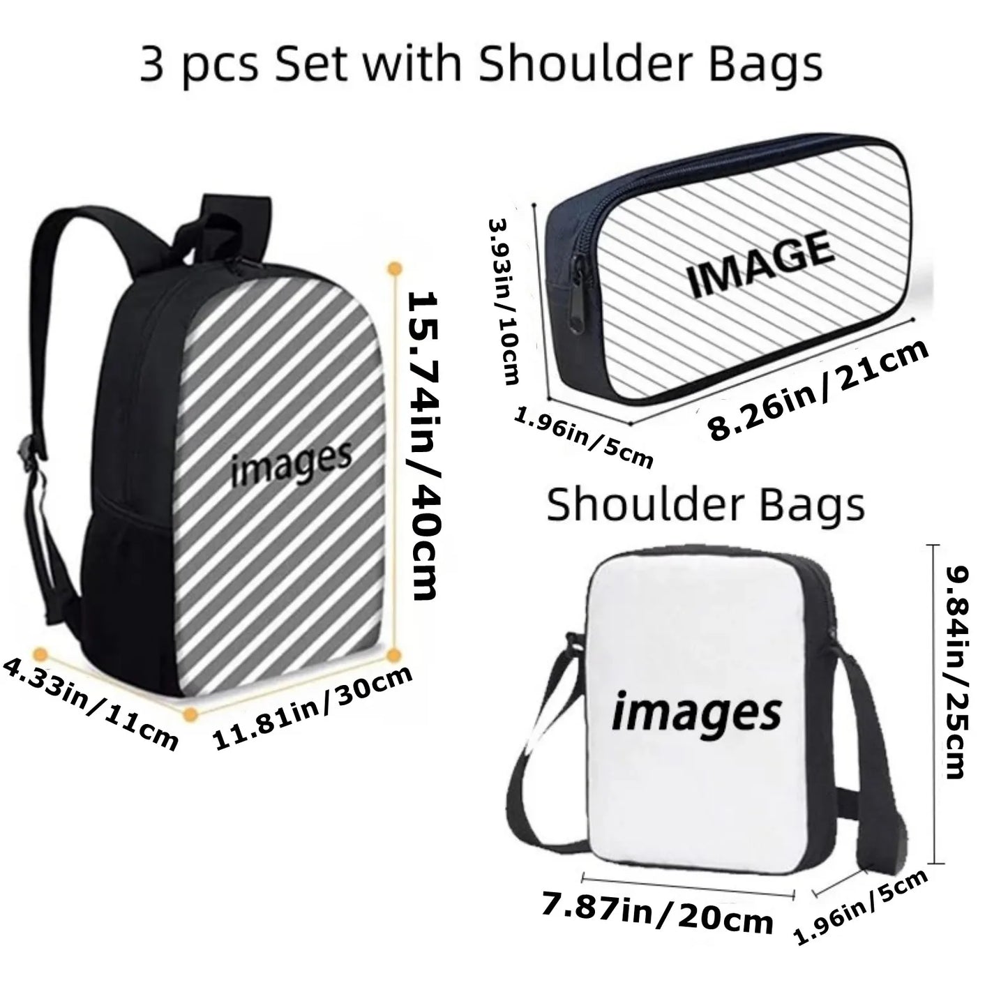 Kids Roblox 3-in-1 Backpack Set — School Bookbag, Shoulder Bag & Pencil Case Waterproof Travel Bag for Teens