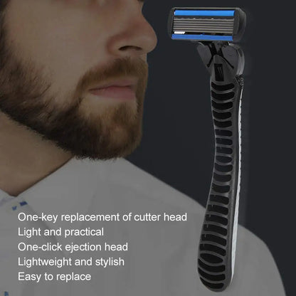 6-Layer Manual Safety Razor – Stainless Steel Double Edge Blade Shaver for Beard & Moustache Grooming