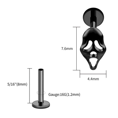 Right Grand ASTM F136 Titanium 16G Ghost Face Flat Back Earring – Halloween CZ Cartilage Stud for Helix, Labret & Nose Piercing Jewelry