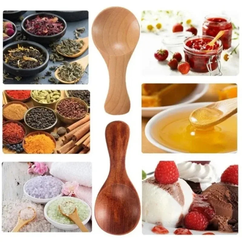 1–10PCS Mini Natural Wooden Spoons – Small Scoop for Tea, Honey, Coffee, Salt, Sugar & Kitchen Cooking Tools
