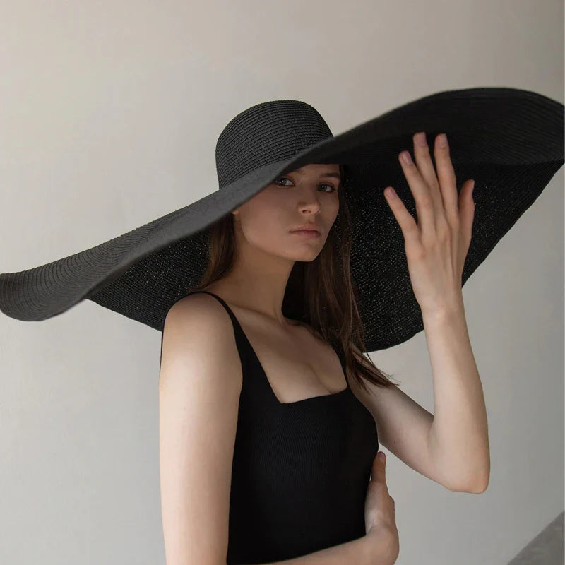 70cm Oversized Wide Brim Sun Hat - Large UV Protection Beach Straw Hat for Women's Summer Travel - Floppy Foldable Chapeaux