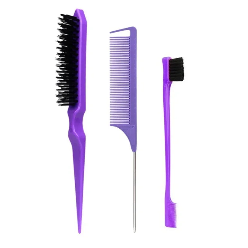 3PCS Hair Styling Comb Set – Teasing Brush, Rat Tail Comb, Edge Brush & Braid Tool for Hair Styling