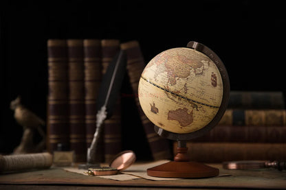 New World Globe – Retro Earth Map with Wooden Base, English Geography Education Desk Decoration