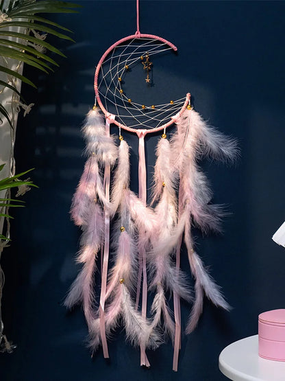 Hand-Woven Moon Dream Catcher Feather Wind Chimes - Bedroom Wall Hanging Ornaments for Home Decoration, Birthday and Festival Gifts, Crafted with Love