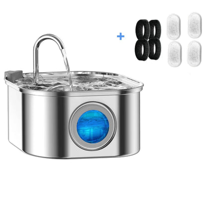 3.2L Stainless Steel Pet Water Fountain - Automatic Cat & Dog Dispenser with Visual Water Level Window