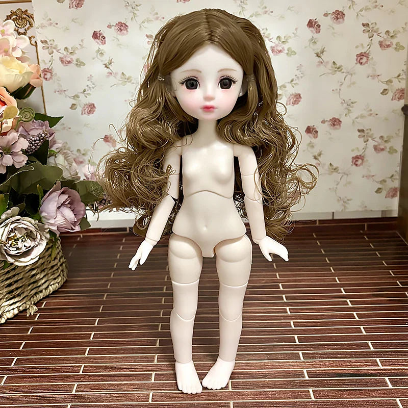 30cm 1/6 BJD Ball Jointed Doll – Starry Gray Eyes with Lolita Fashion Dress, DIY Toy Gift for Girls