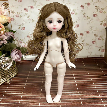 30cm 1/6 BJD Ball Jointed Doll – Starry Gray Eyes with Lolita Fashion Dress, DIY Toy Gift for Girls