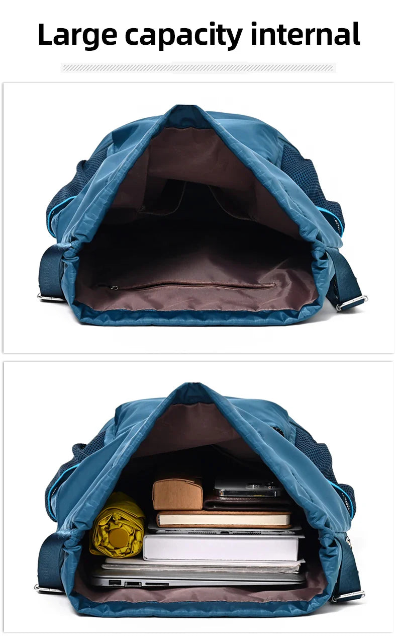 Drawstring Fitness Bag — Lightweight Multi-Pocket Gym Backpack with Separate Shoe Compartment, Foldable Outdoor Training Bag