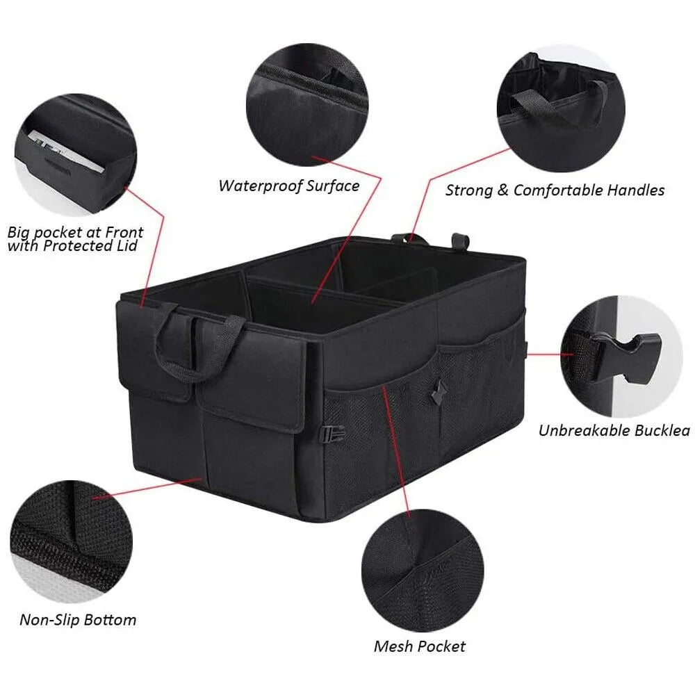 Universal Folding Car Trunk Organizer - Multifunctional Storage Container Bag for Tools, Food, and Accessories, Compact and Durable Trunk Box for All Cars