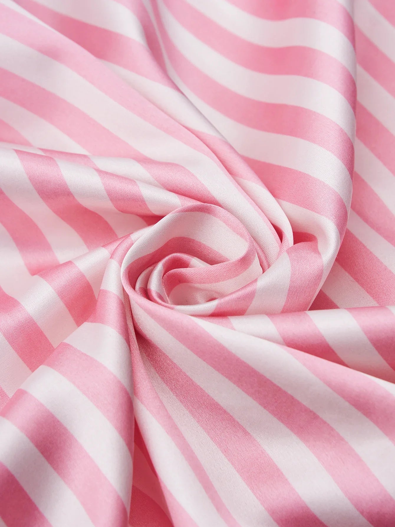 Classic Striped Satin Pajama Set – Short-Sleeve Top with Pocket & Long Pants Sleepwear with Lapel Collar