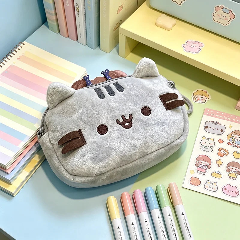 Kawaii Pusheen Pencil Case - Cute Fat Cat Large Capacity Stationery Bag & Cosmetic Travel Storage Pouch