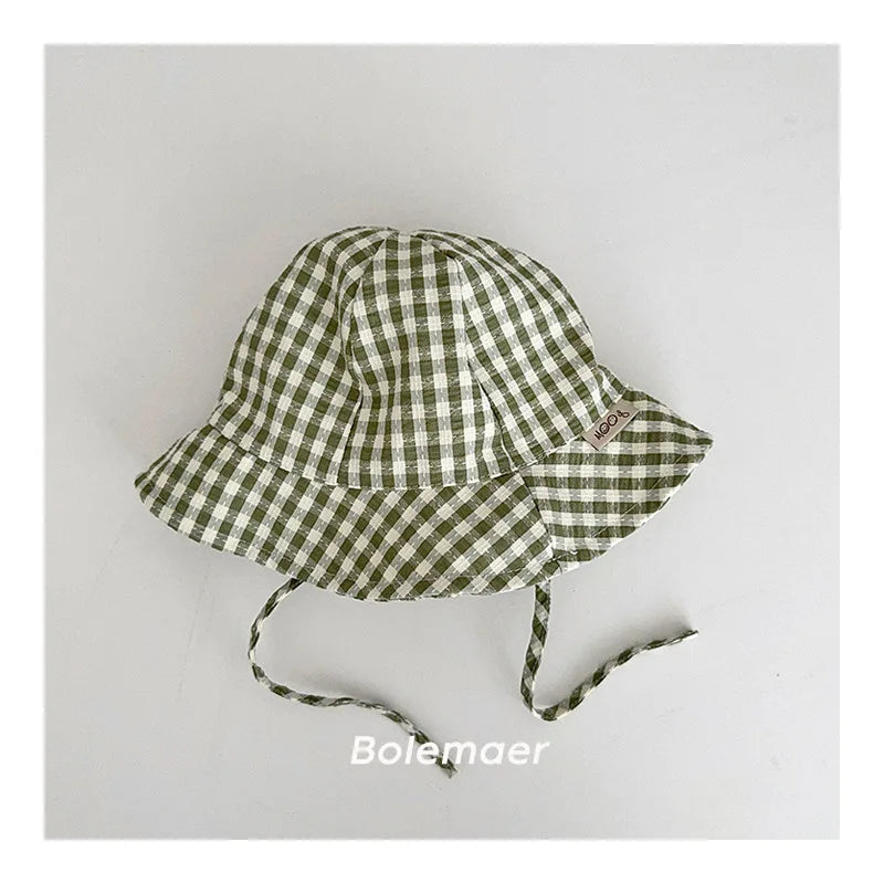 Wide Brim Plaid Baby Sun Hat – Cotton Bucket Fisherman Cap for Kids, Boys & Girls Summer Sun Protection Bonnet