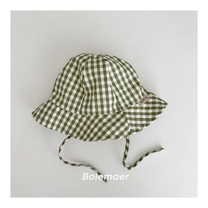 Wide Brim Plaid Baby Sun Hat – Cotton Bucket Fisherman Cap for Kids, Boys & Girls Summer Sun Protection Bonnet