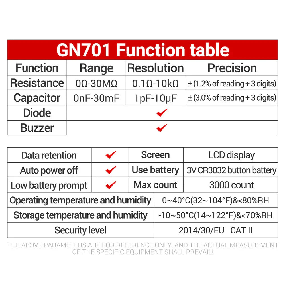 GN701 Smart SMD Tester – Multimeter for Capacitance, Resistance & Diode with LCD Display (3000 Counts)
