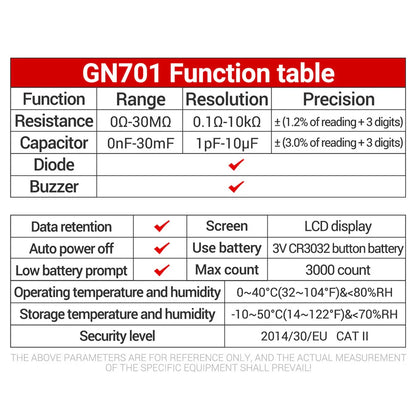 GN701 Smart SMD Tester – Multimeter for Capacitance, Resistance & Diode with LCD Display (3000 Counts)