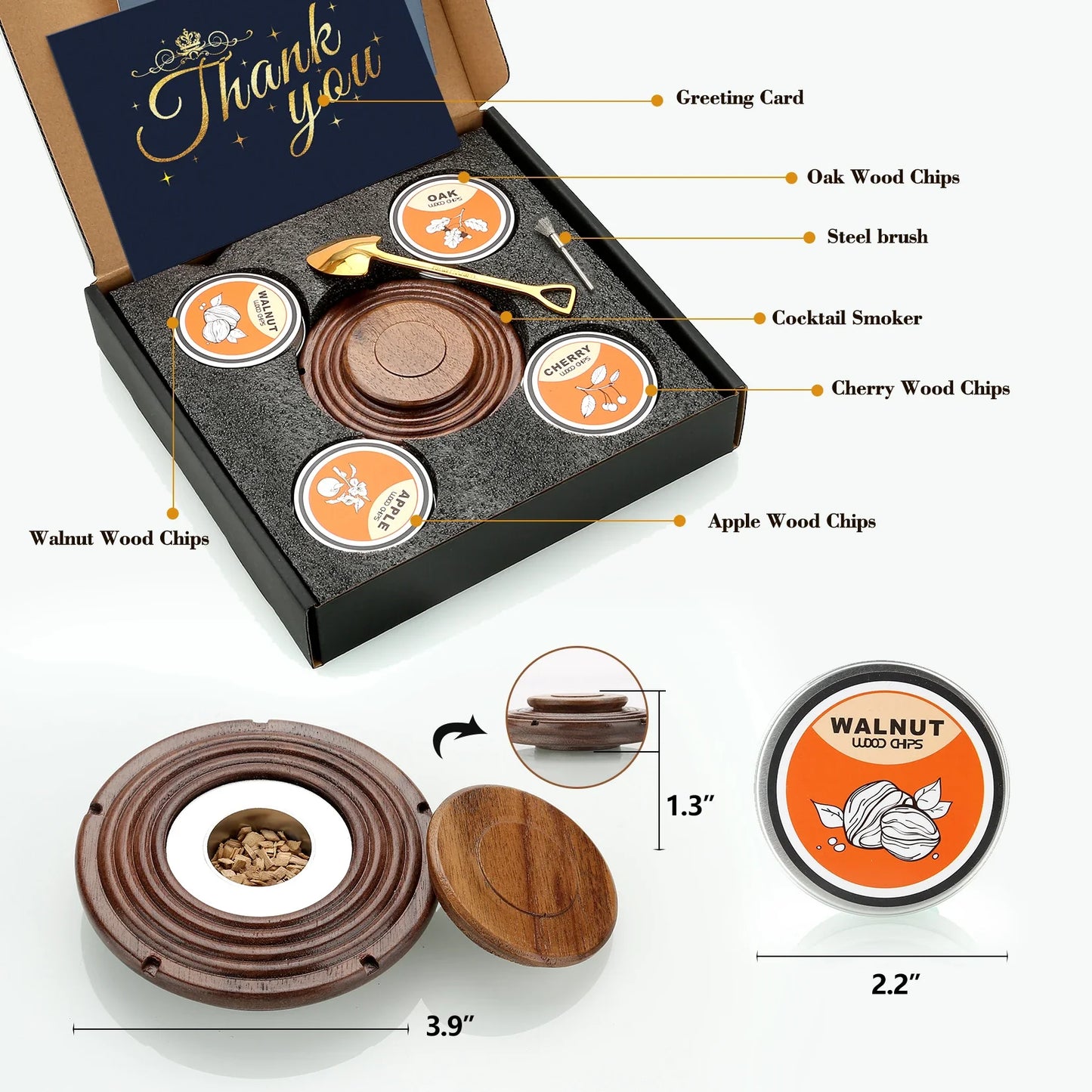 Cocktail Smoker Kit – Whiskey Smoking Set with 4 Wood Chips, Old Fashioned Drinks Accessories