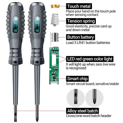 2PCS Electrician Voltage Tester Screwdrivers – 12-220V AC/DC Insulated Word & Cross Tips for Safe Electrical Work