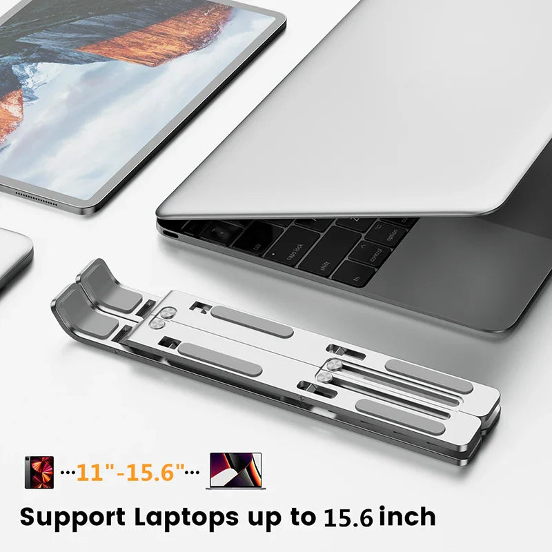 Adjustable Aluminum Alloy Laptop Stand - Foldable & Portable Notebook Holder for Cooling and Ergonomic Comfort - Non-Slip Bracket for Computer