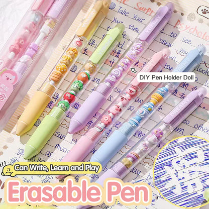 Press-to-Wipe Cartoon Neutral Ballpoint Pen with Thermal Eraser for Students – Crystal Blue, Easy to Wipe, Third Grade