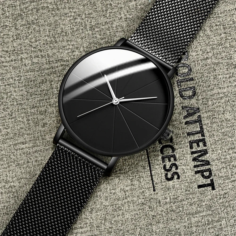 Men’s Minimalist Ultra-Thin Quartz Watch – Stainless Steel Mesh Band Business Fashion Wristwatch