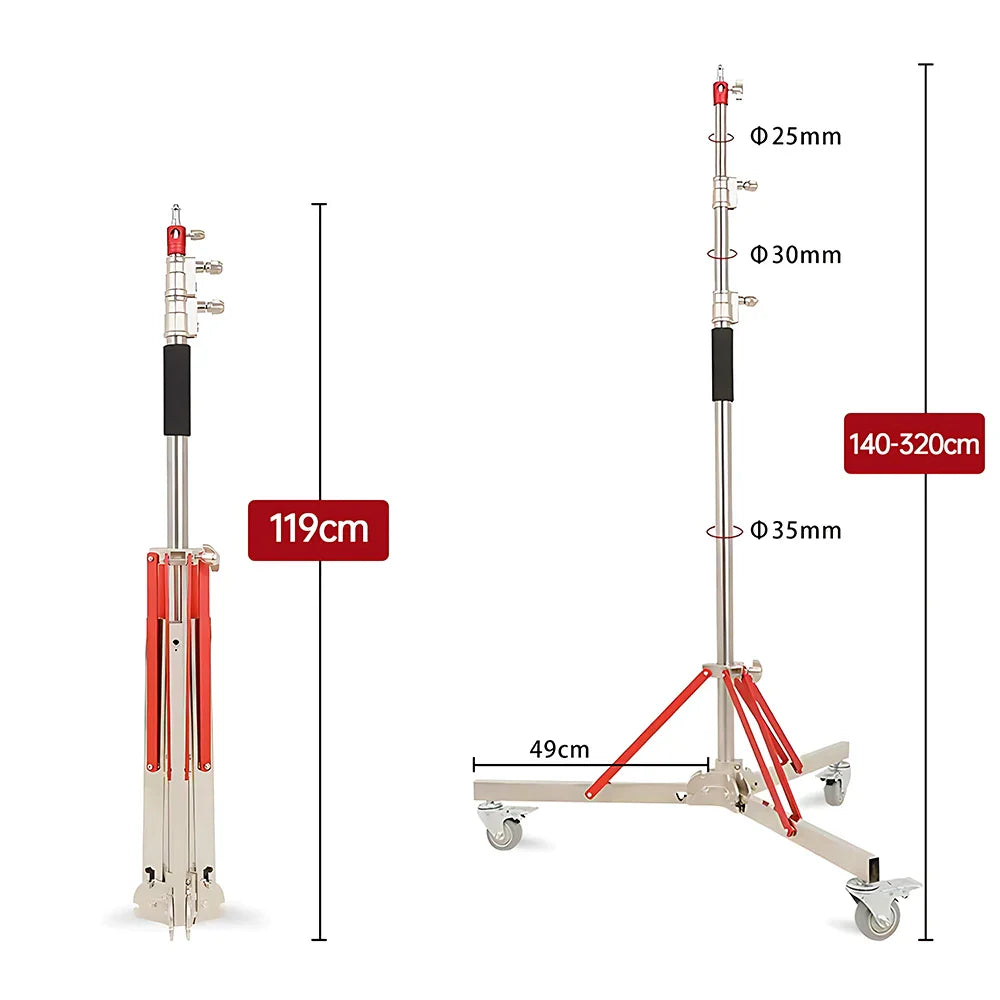 2.8M Stainless Steel Tripod Light Stand – Foldable Magic Leg C-Stand for Spot Light, Softbox, Photography Studio