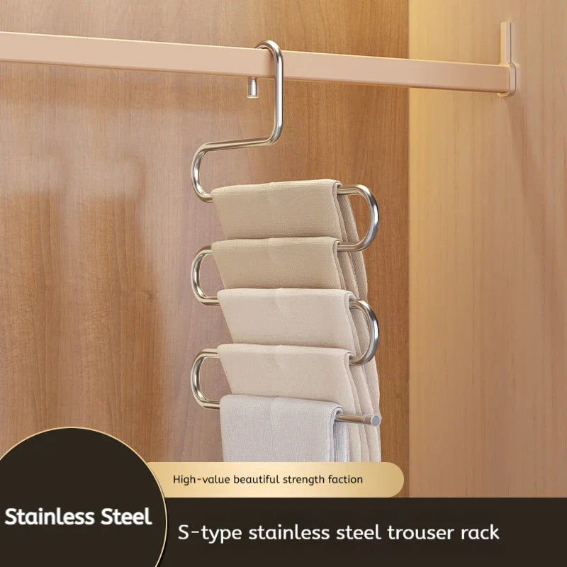 5-Layer Multi-Functional Clothes Hanger – Non-Slip Pant Storage Rack for Hanging & Organization