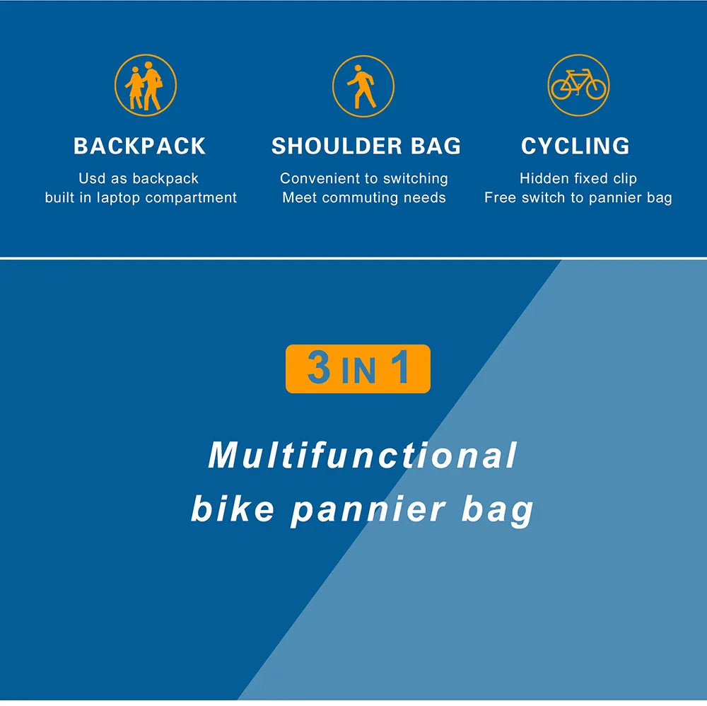 Rhinowalk 20L Bike Pannier Bag — Waterproof Rear Rack Bicycle Shoulder Backpack, Travel & Cycling Accessories