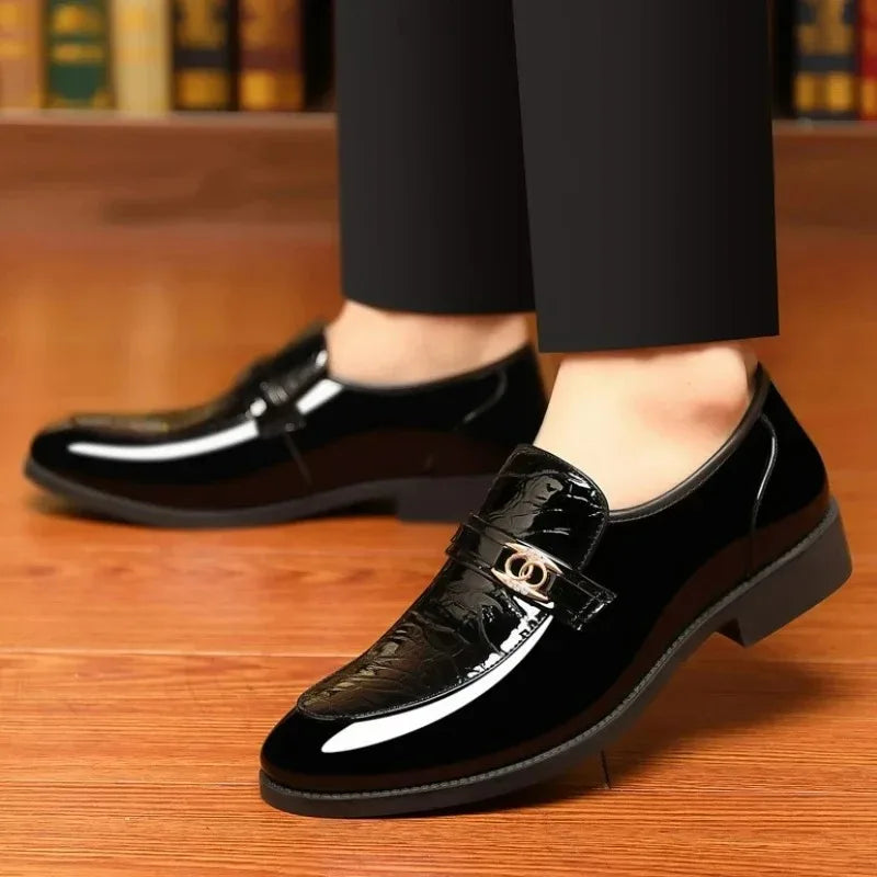 Men's Pointed Toe Patent Leather Dress Shoes - Slip-On Wedding & Business Loafers