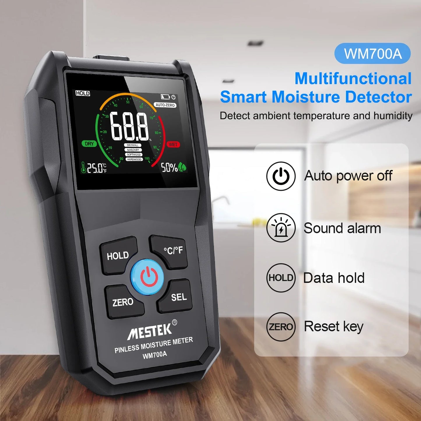 Non-Contact Wood Moisture Meter | Digital Electromagnetic Timber Humidity Tester with Color Screen