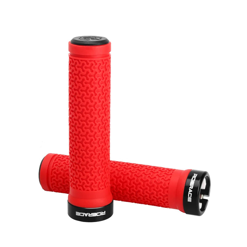 MTB Bicycle Handlebar Grips – Soft Rubber Non-Slip Grips with Single-Sided Lock & End Plugs for Mountain Bikes