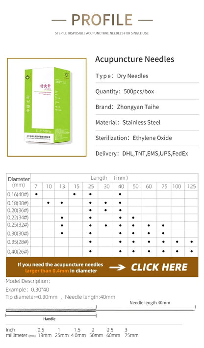 Zhongyan Taihe 500 Acupuncture Needles — Disposable Sterile Needles with Tube for Beauty & Massage