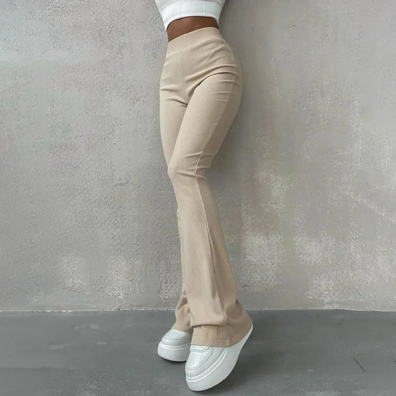 BUILDINGB Autumn High Waist Solid Trousers: Hip-Wrapping Elasticated Embossing for Versatile Daily Wear - Casual Women's Pants