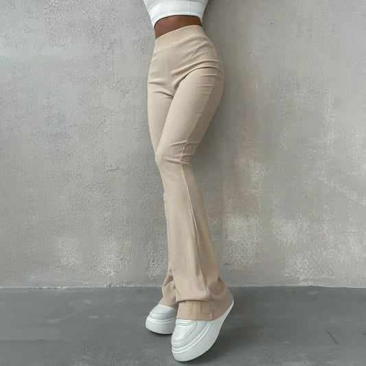 BUILDINGB Autumn High Waist Solid Trousers: Hip-Wrapping Elasticated Embossing for Versatile Daily Wear - Casual Women's Pants