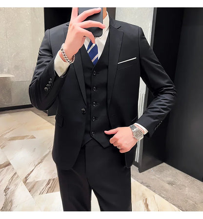 High-Quality Men’s 3-Piece Suit Set — Business Casual & Wedding Outfit (Jacket + Vest + Trousers), 2024 Fashion Banquet, Sizes S-6XL