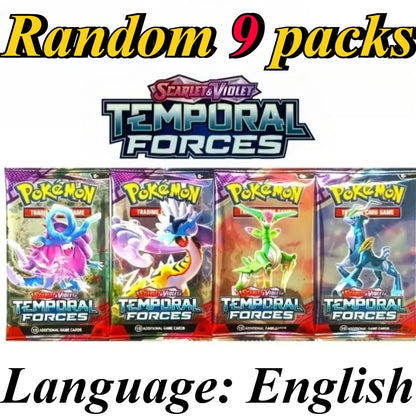 9 Pack Pokémon Trading Cards Set - English Booster Packs with Bright Stars, Prismatic Evolutions and Paldean Fates Gift Collection