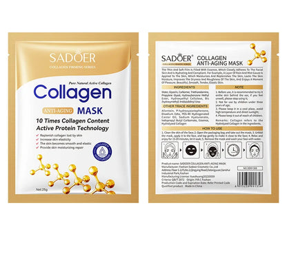 10PCS Anti-Wrinkle Collagen Face Masks – Moisturizing, Anti-Aging, Brightening Facial Sheet Masks