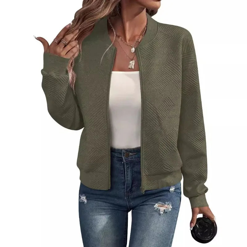 Women’s Plus Size Zipper Sweater Coat - Casual Solid Color Autumn & Winter Jacket