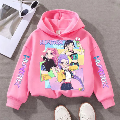 KPop Devil Hunter Printed Kids Hoodie – Autumn & Winter Warm Casual Sweatshirt for Boys & Girls