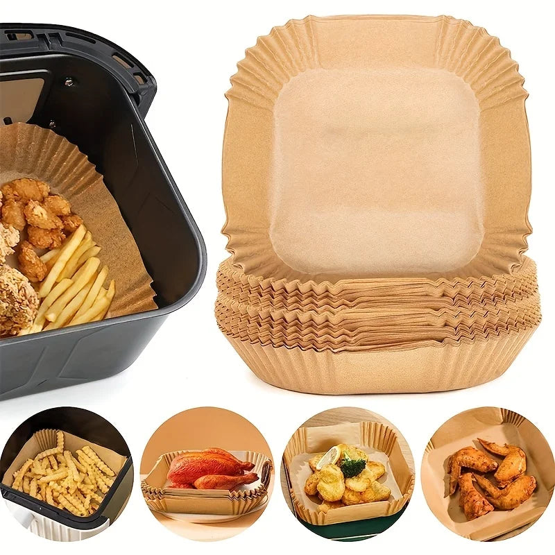 Air Fryer Disposable Paper Liners - Oil Proof, Waterproof Baking Paper in Round, Square & Rectangle for Kitchen & Party Supplies