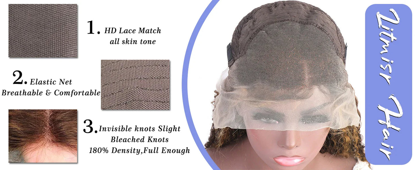 Honey Blonde Deep Water Wave HD Lace Frontal Wig – 13x6 Human Hair, Highlight Curly, 30-34 Inch Length