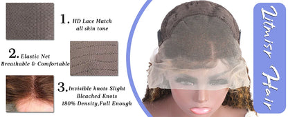 Honey Blonde Deep Water Wave HD Lace Frontal Wig – 13x6 Human Hair, Highlight Curly, 30-34 Inch Length