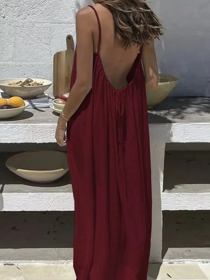 Women’s Sleeveless H-Line Long Gown – Loose Comfortable Polyester Nightwear & Casual Home Dress