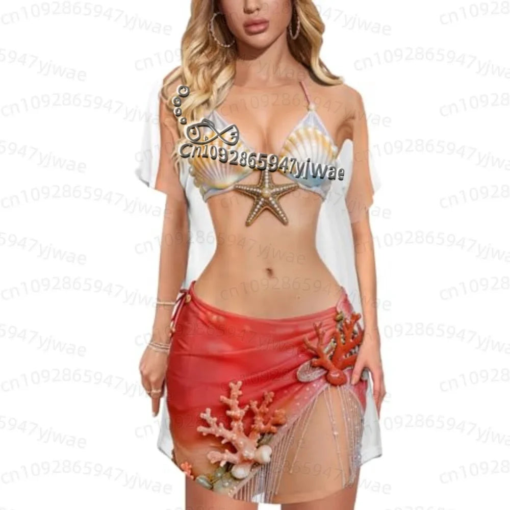 Women's 3D Bikini Print T-Shirt Dress - Casual Short Sleeve Summer Sleep & Home Dress