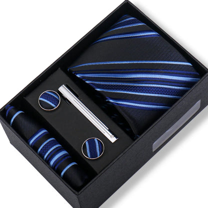 Men’s Green Business Tie Set - Premium Necktie with Hanky, Cufflinks & Tie Clip Gift Box for Wedding Formal Wear